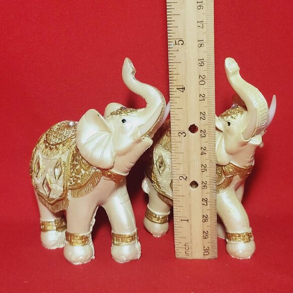 Decorated Elephant Trunk Up Statue Figurine Home Decor Set of 2 - Picture 9 of 13